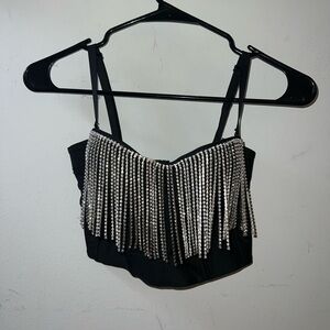 Black Bustier Top with Dangling Rhinestones